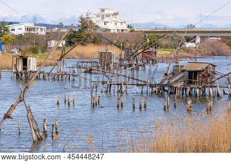 Huts Of Fishermen In The Bay Of Ulcinj Town, Montenegro