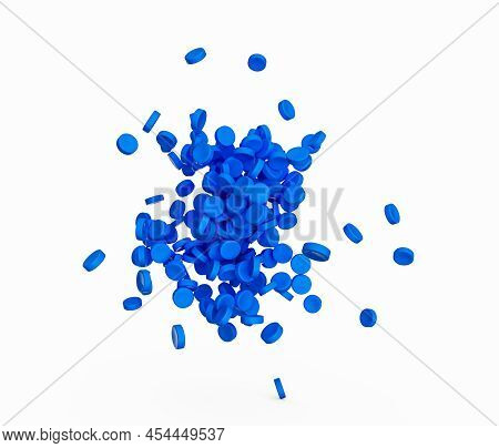 Blue Granules Of Polypropylene, Polyamide. Background. Plastic And Polymer Industry. Microplastic 3d