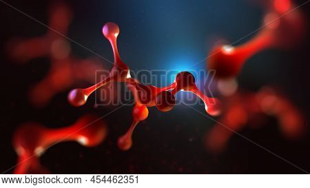 Molecule 3d Illustration. Medical Developments. Crystal Lattice Under A Microscope. Cell Therapy. La