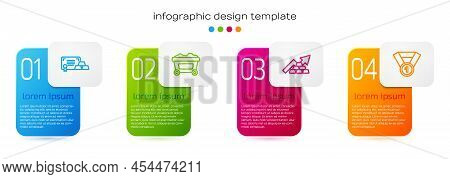 Set Line Gold Bars With Certificate, Mine Cart Gold, Growth Arrow And Medal. Business Infographic Te