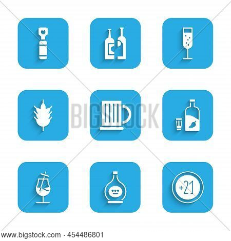 Set Wooden Beer Mug, Bottle Of Cognac Or Brandy, Alcohol 21 Plus, Vodka With Pepper Glass, Cocktail,