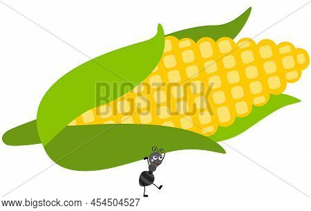 Scalable Vectorial Representing A Cute Ant Carrying A Fresh Corn On The Cob, Element For Design, Ill