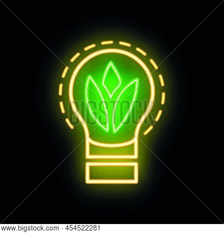 Eco Friendly Alternative Energy Source And Waste Recycling Icon, Concept Green Eco Earth Glow Neon F