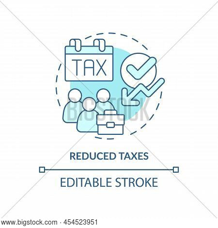 Reduced Taxes Turquoise Concept Icon. Cooperative Society Benefit Abstract Idea Thin Line Illustrati