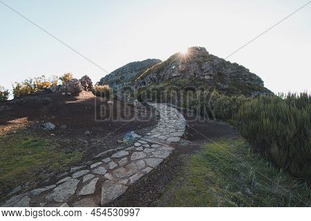 Hiking Trail Under The Encumeada Baixa Mountain With A Destination On Madeira's Highest Mountain, Pi