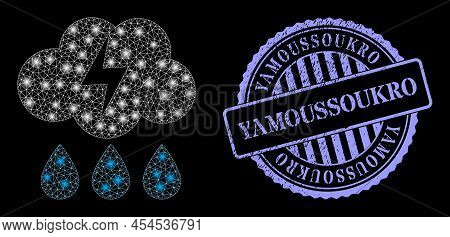 Constellation Network Thunderstorm With Glowing Spots, And Yamoussoukro Blue Round Textured Seal Imi