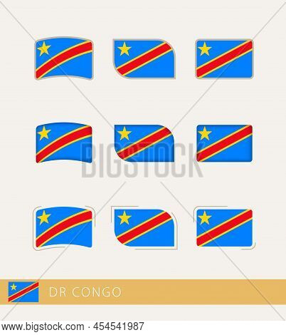 Vector Flags Of Dr Congo, Collection Of Dr Congo Flags. Vector Icon.