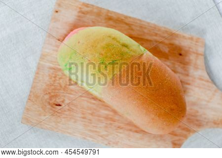 Rainbow Long John Buns Bread With Copy Space For Text