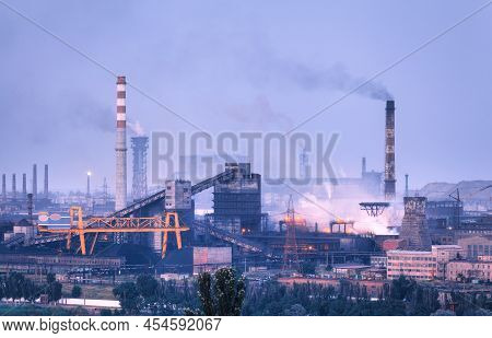 Azovstal In Mariupol, Ukraine Before War. Steel Plant At Night