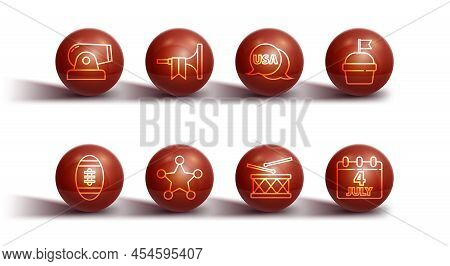 Set Line Cannon, American Football Ball, Cake, Drum And Drum Sticks, Hexagram Sheriff, Trumpet, Cale