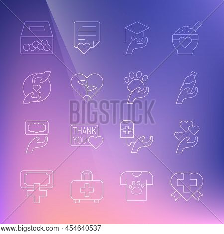 Set Line Heart With Cross, In Hand, Donation Water, Education Grant, Leaf Heart, Pleasant Relationsh