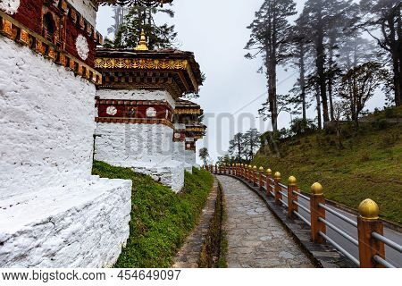 Bhutan, October 26, 2021: Druk Wangyal, Bhutan, 108 Chorten Or Stupas, Memorial In Honor Of The Bhut