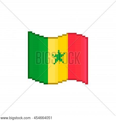 Colorful Simple Vector Flat Pixel Art Illustration Of Flowing Flag Of Senegal