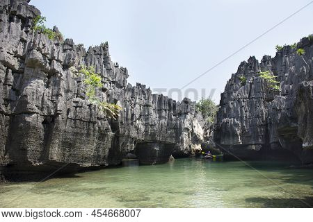 View Landscape Rock Stone Of Prasat Hin Pan Yod Island Beach In Sea Or Ocean Of Ko Khao Yai In Mu Ko