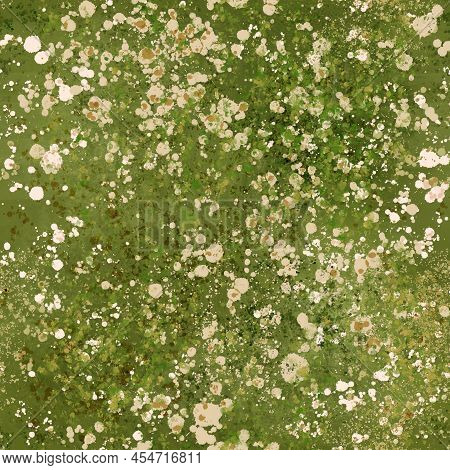 Abstract Hand-painted Spring - Summer Natural Green Hues Background Chaotic Mixed Spots, Blots, Splo