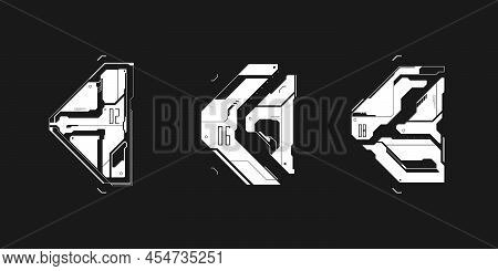 Cyberpunk Futuristic Arrows Set. Cyber Futuristic Design Elements Set. Cyber Arrows, Pointers, Direc