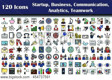 Set Of 120 Icons. Startup, Business, Communication, Analytics, Teamwork Themes. Editable Bold Outlin