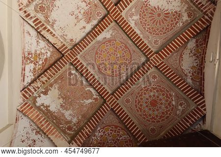 Malaga, Spain, May 8, 2022: Ornate Ceiling Inside The Alcazaba Of Malaga. Palatial Fortification Fro