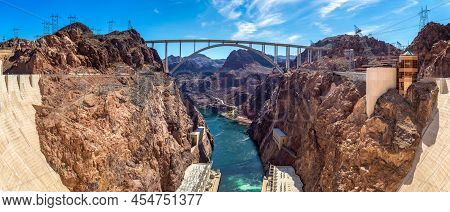 Panorama Of Mike O'callaghan-pat Tillman Memorial Bridge In Colorado River At Nevada And Arizona Bor