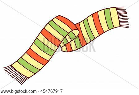 Knitted Winter Clothes, Vector Flat Illustration. Skarf With Pattern