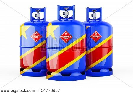Congolese Democratic Republic Flag Painted On The Propane Cylinders With Compressed Gas, 3d Renderin
