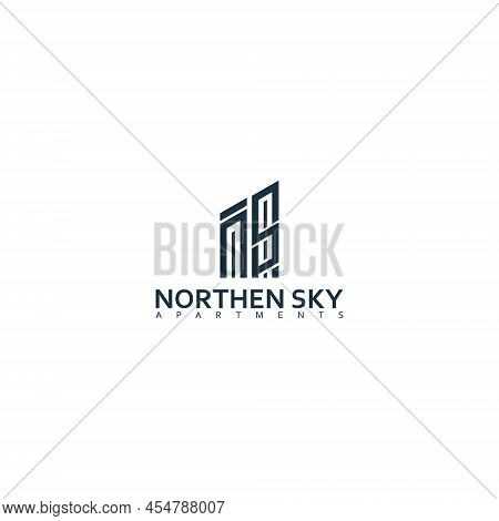 Abstract Initial Letter N And S Logo In Blue Color Isolated In White Background Applied For Real Est