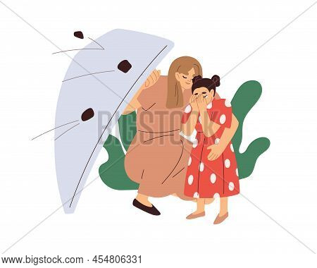 Mother Caring, Protecting Child From Danger. Mom Ensuring Safety For Kid. Family, Parent Support, Pr