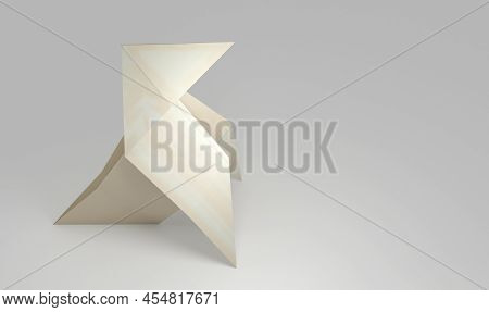 White Classic Origami Little Bird On White Background With Copy Space. 3d Render Illustration