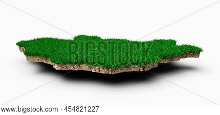 Mongolia Map Soil Land Geology Cross Section With Green Grass And Rock Ground Texture 3d Illustratio