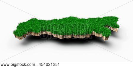 Russia Map Soil Land Geology Cross Section With Green Grass And Rock Ground Texture 3d Illustration