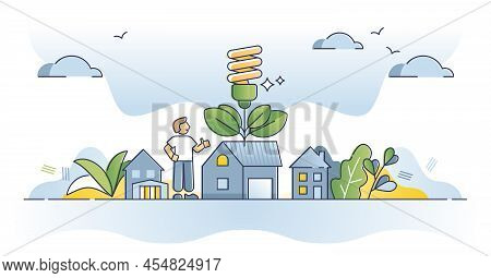 Household Energy Saving And Led Lighting Bulb Consumption Outline Concept. Save Electricity And Turn