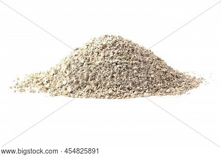 Cat Tray Filler From Natural Mineral Stone Zeoliteisolated On White Background.