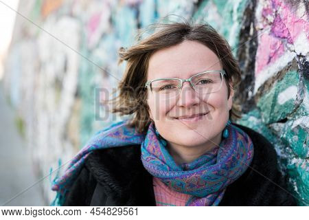 Portrait Of A Thrity Year Old Attractive White Woman, Smiling, Athens, Greece