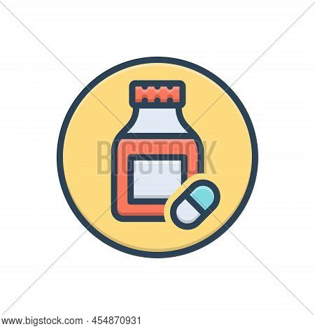 Color Illustration Icon For Prozac Pill Medicine Bottle Aspirin Addiction Chemistry Tablet Penicilli