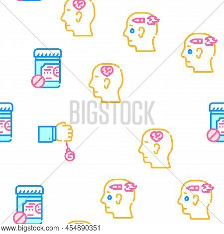 Psychologist Doctor Vector Seamless Pattern Color Line Illustration