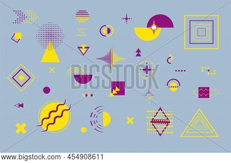 Big Set Of Colorful Abstract Geometric Shape Of Lines Modern Elements Overlay Design Background. Use
