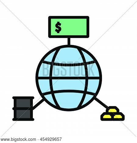 Oil, Dollar And Gold With Planet Concept Icon. Editable Bold Outline With Color Fill Design. Vector 