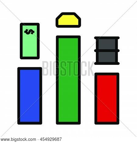 Oil, Dollar And Gold Chart Concept Icon. Editable Bold Outline With Color Fill Design. Vector Illust