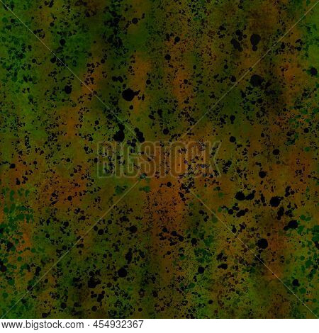 Abstract Hand-painted Natural Green And Orange    Hues Background Chaotic Mixed Spots, Blots, Splotc