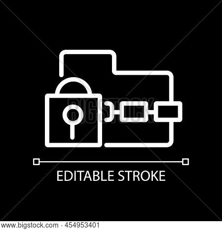 Ransomware Pixel Perfect White Linear Icon For Dark Theme. Malicious Program. Cryptoviral Extortion.