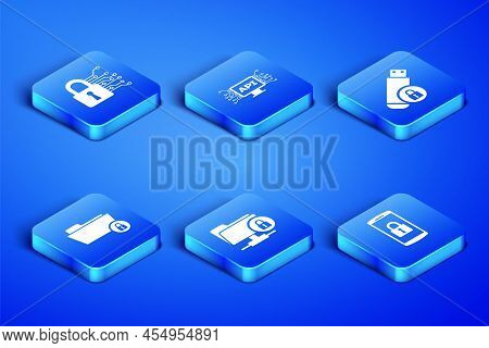 Set Smartphone With Lock, Cyber Security, Ftp Folder And, Folder, Computer Api Interface And Usb Fla