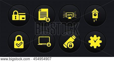 Set Lock And Check Mark, Retro Wall Watch, Laptop Lock, Usb Flash Drive With, Computer Api Interface