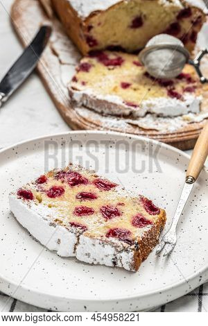 Dough Cake With Berries For Dessert, Cupcake Sweet Bread With Cherries, Homemade Sponge Cake Or Chif