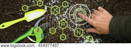 Farmer Hand Touch Green Technologies Agriculture Digital Mineral Nutrients Icon. Potassium Nitrogen 