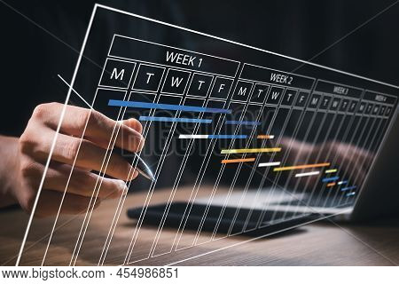 Planning And Implementation, Business People Use Laptop Computers To Manage Work Projects And Update