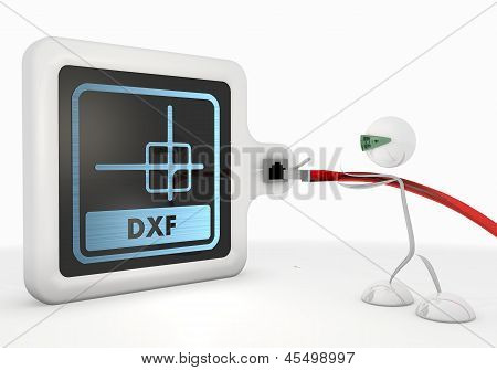 DXF-Datei-Symbol mit futuristischen 3D-Charakter