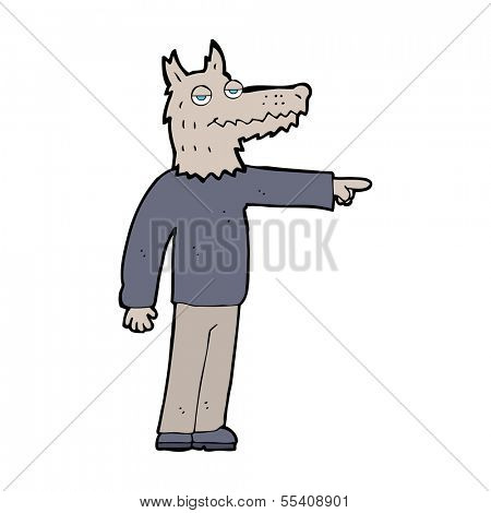 cartoon wolf man pointing