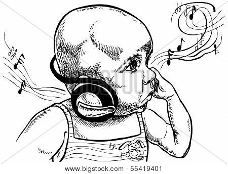 Baby With Headphones.