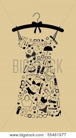 Female Dress From Accessories. Vector