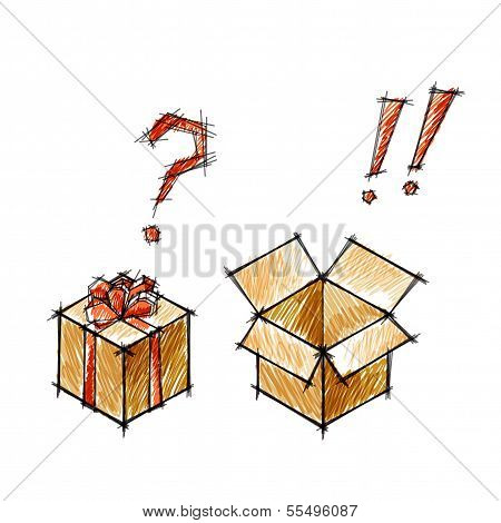 Set Of Doodle Sketches Of Gifts And Postboxes? Emotion Concept. Eps10